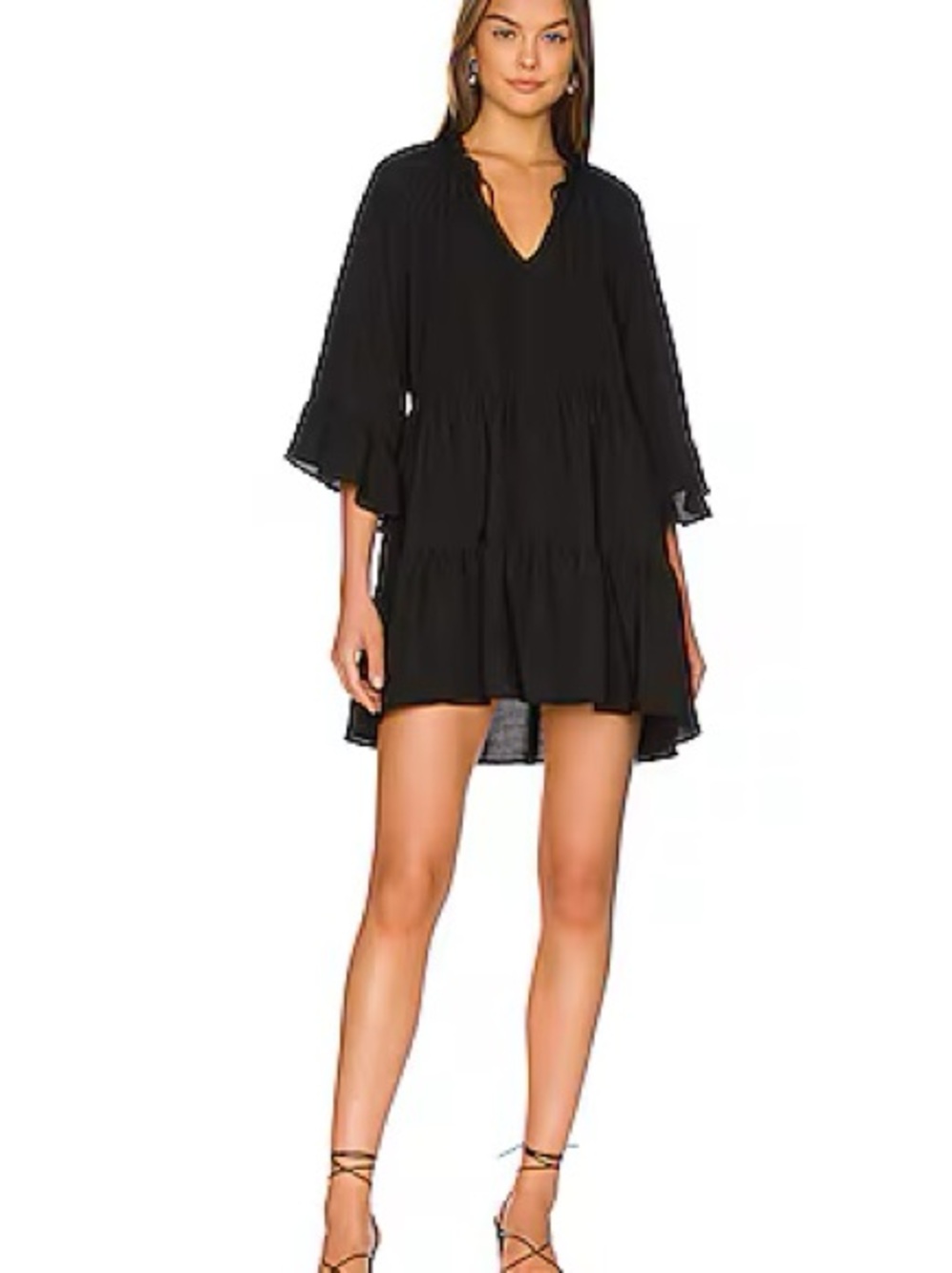 Show Me Your Mumu Revolve Viola Tiered Mini Dress Flowy Black Dress Small